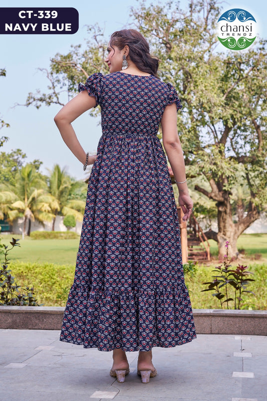 Ct-339 Navy Blue Chansi Trendz Cotton One Piece Gown