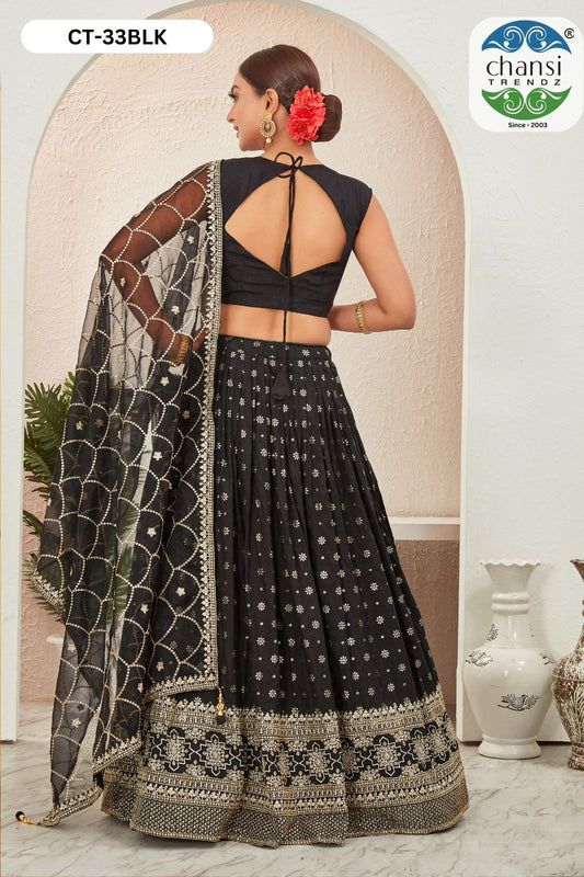 Ct-33 Black Chansi Trendz Jacquard Readymade Lehenga Choli