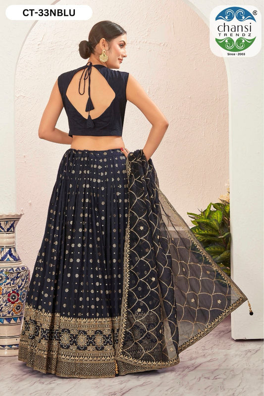 Ct-33 Blue Chansi Trendz Jacquard Readymade Lehenga Choli