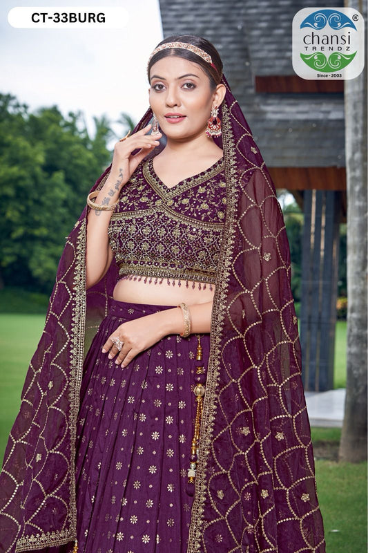 Ct-33 Burgundy Chansi Trendz Jacquard Readymade Lehenga Choli