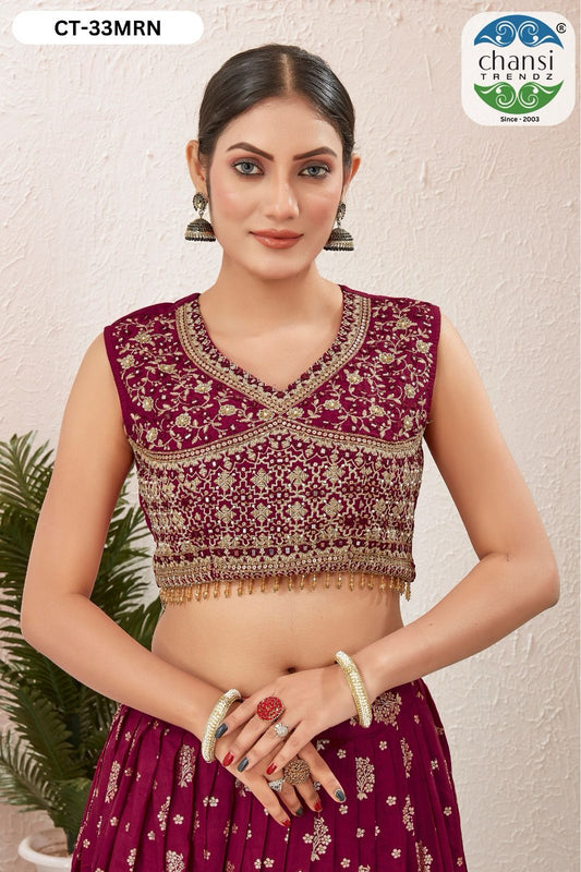 Ct-33 Maroon Chansi Trendz Jacquard Readymade Lehenga Choli