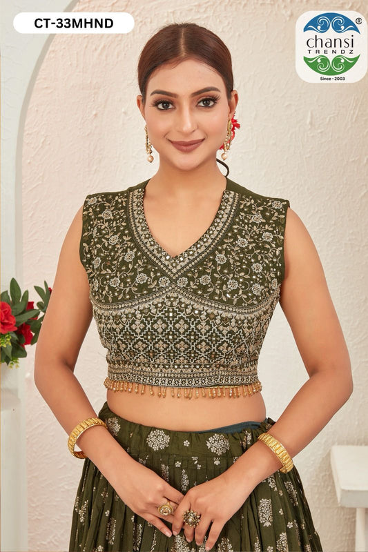 Ct-33 Mehndi Chansi Trendz Jacquard Readymade Lehenga Choli