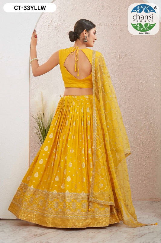 Ct-33 Yellow Chansi Trendz Jacquard Readymade Lehenga Choli