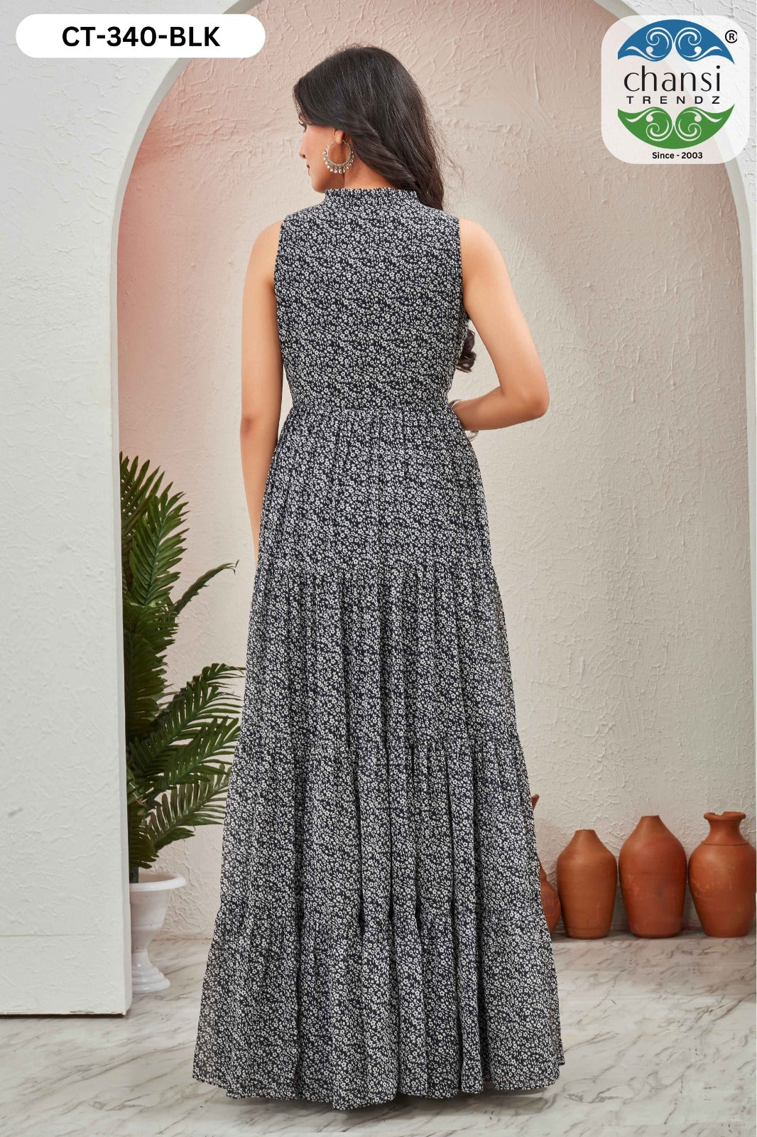 Ct-340 Black Grassy Chansi Trendz Georgette One Piece Gown