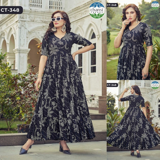 Ct-348 Isvari Chansi Trendz Rayon One Piece Gown