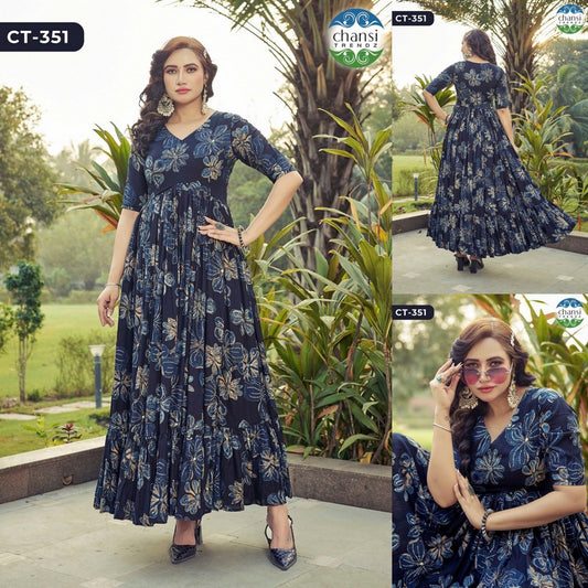 Ct-351 Isvari Chansi Trendz Rayon One Piece Gown