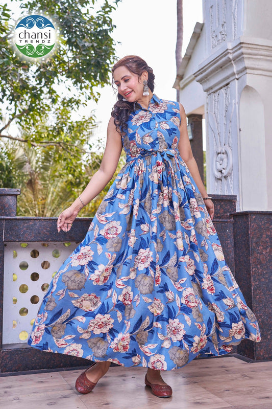 Ct-378 Kamala Chansi Trendz Poly Cotton One Piece Gown