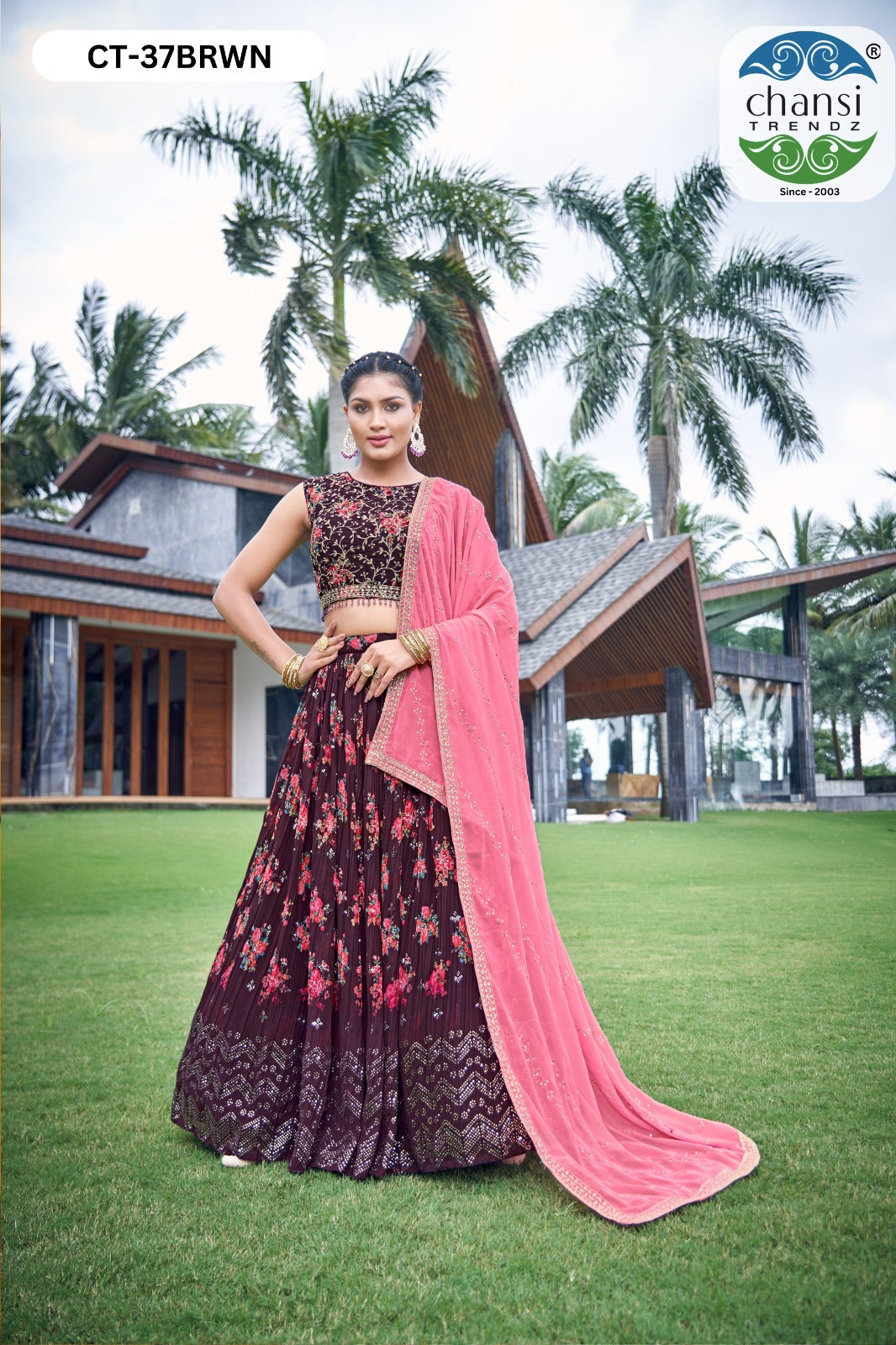 Ct-37 Brown Chansi Trendz Georgette Readymade Lehenga Choli