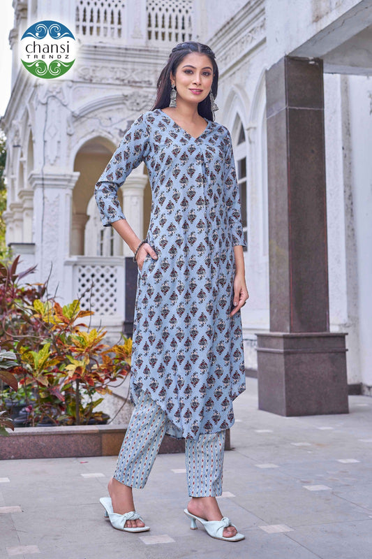 Ct-413 Kashirodaja Chansi Trendz Rayon Kurti Pant Set