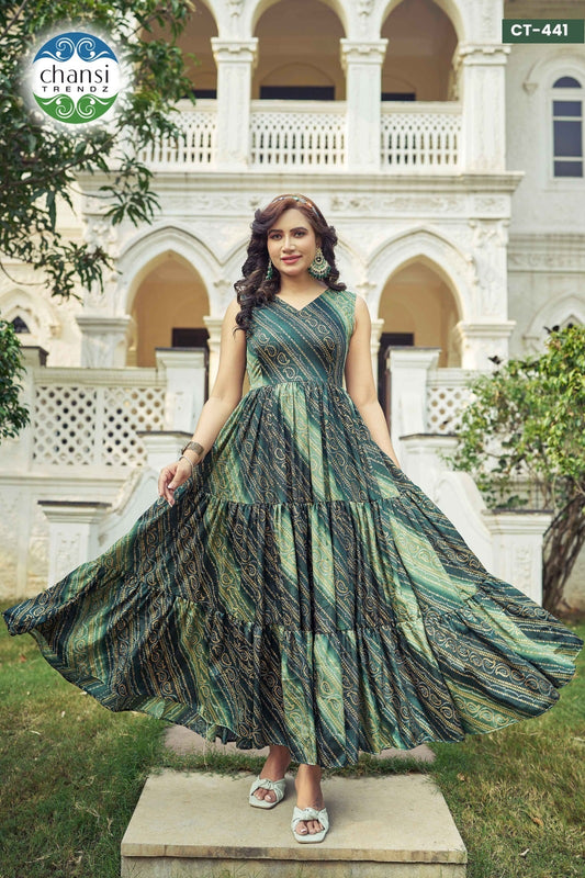 Ct-439 Chansi Trendz Chinon One Piece Gown