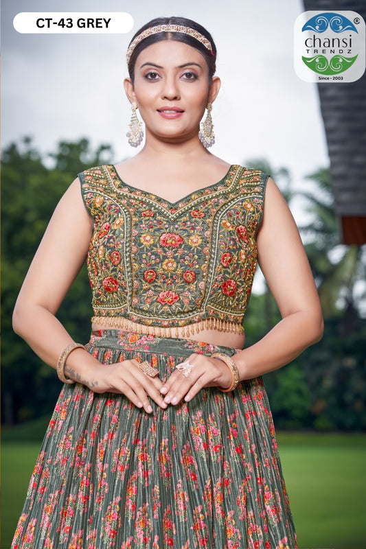 Ct-43 Grey Chansi Trendz Chinon Readymade Lehenga Choli