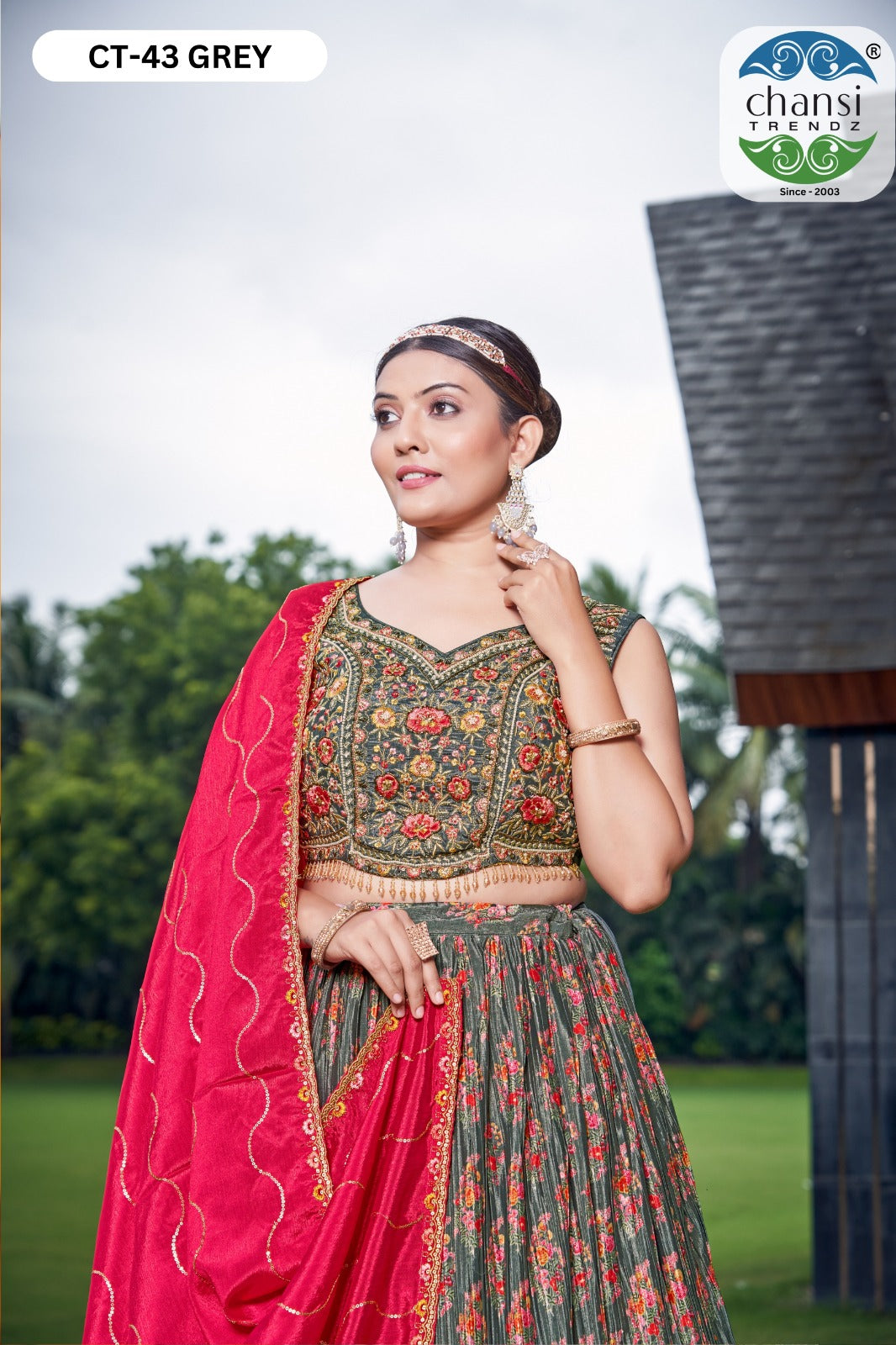 Ct-43 Grey Chansi Trendz Chinon Readymade Lehenga Choli