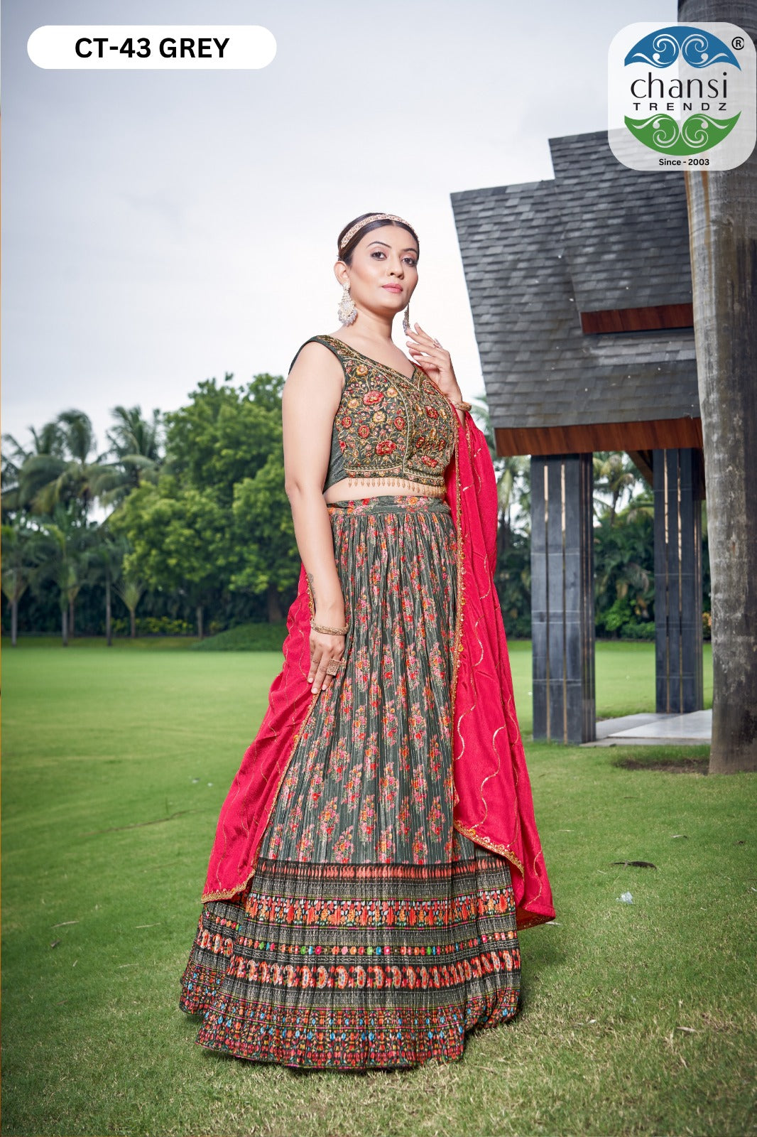 Ct-43 Grey Chansi Trendz Chinon Readymade Lehenga Choli