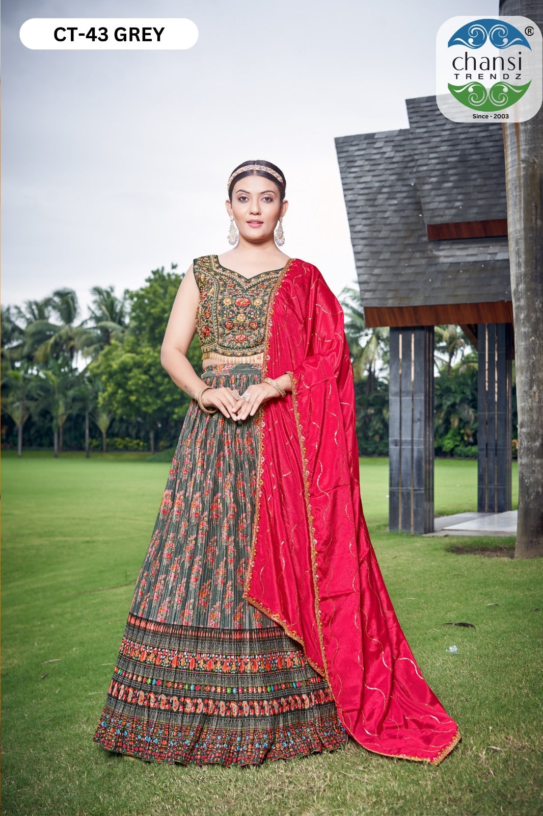 Ct-43 Grey Chansi Trendz Chinon Readymade Lehenga Choli