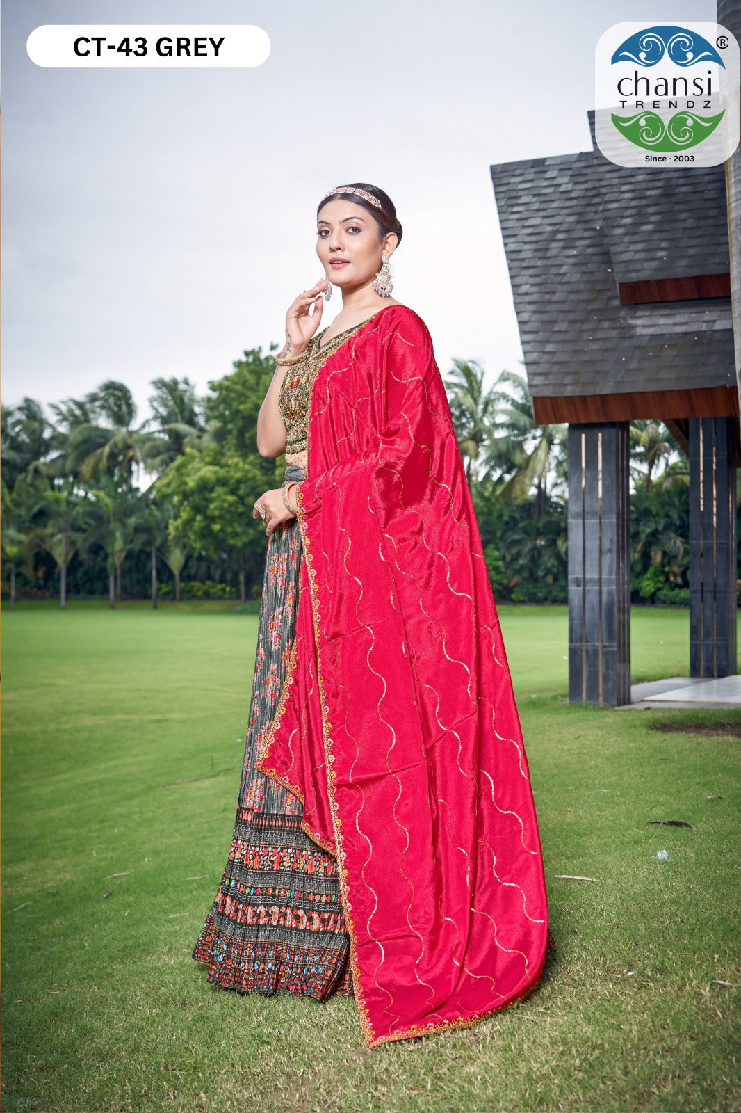 Ct-43 Grey Chansi Trendz Chinon Readymade Lehenga Choli