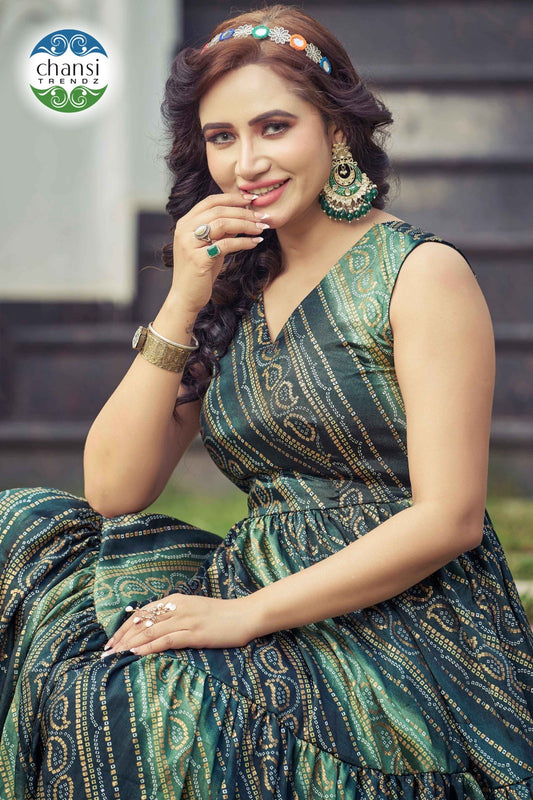 Ct-441 Chansi Trendz Chinon One Piece Gown