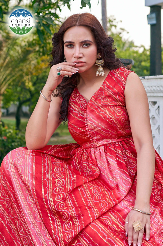 Ct-442 Maya Chansi Trendz Chinon One Piece Gown