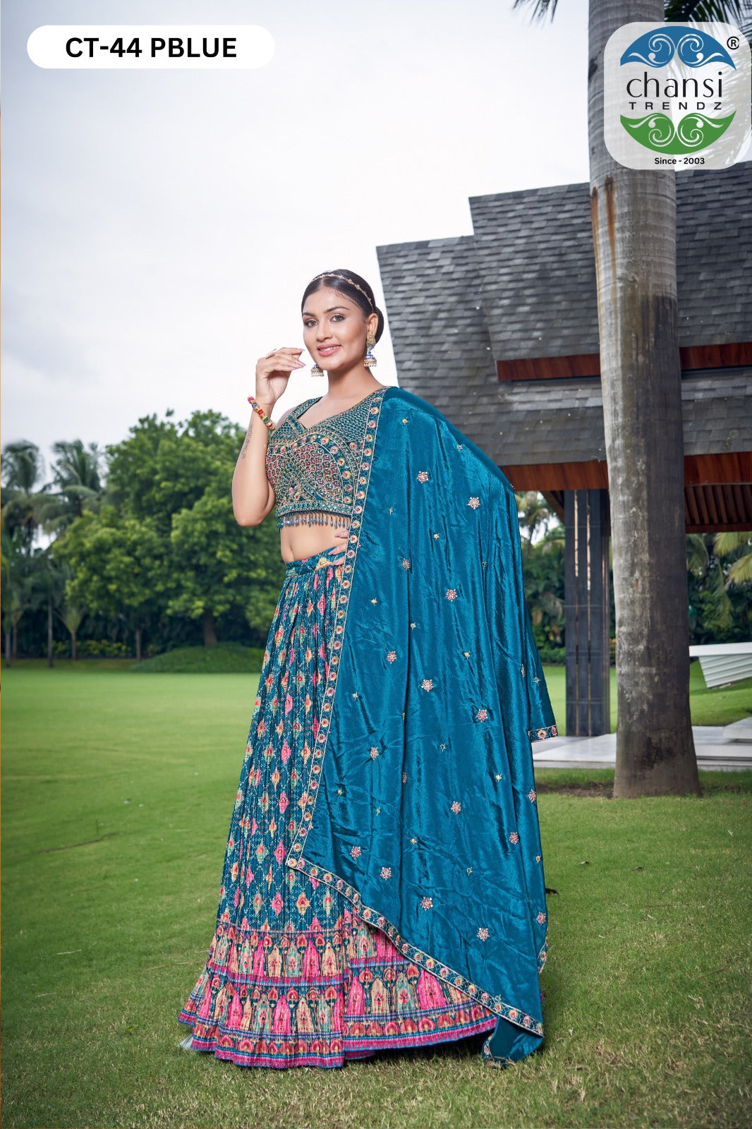 Ct-44 Pblue Chansi Trendz Digital Print Readymade Lehenga Choli