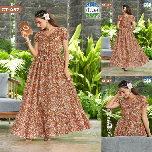 Ct-457 Srikaya Chansi Trendz Poly Cotton One Piece Gown