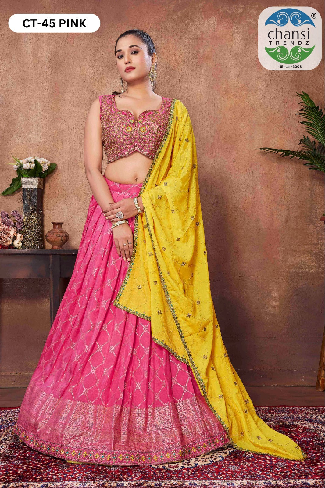 Ct-45 Pink Chansi Trendz Russian Silk Readymade Lehenga Choli