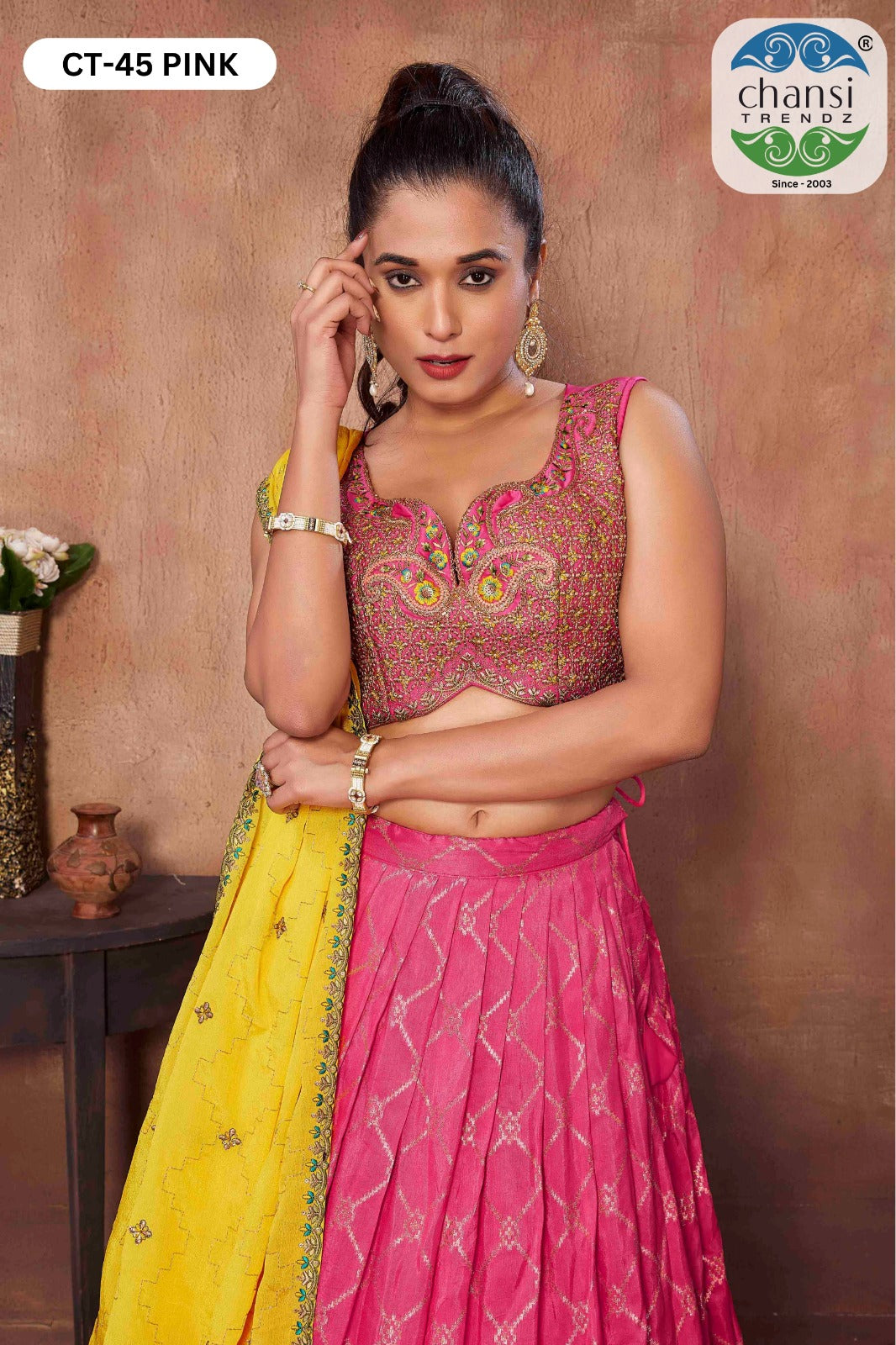 Ct-45 Pink Chansi Trendz Russian Silk Readymade Lehenga Choli