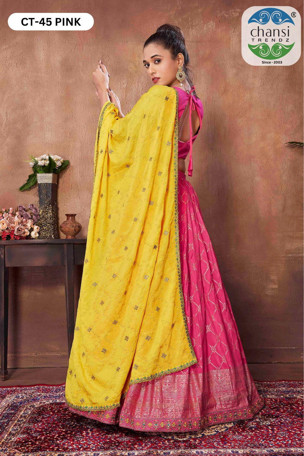 Ct-45 Pink Chansi Trendz Russian Silk Readymade Lehenga Choli