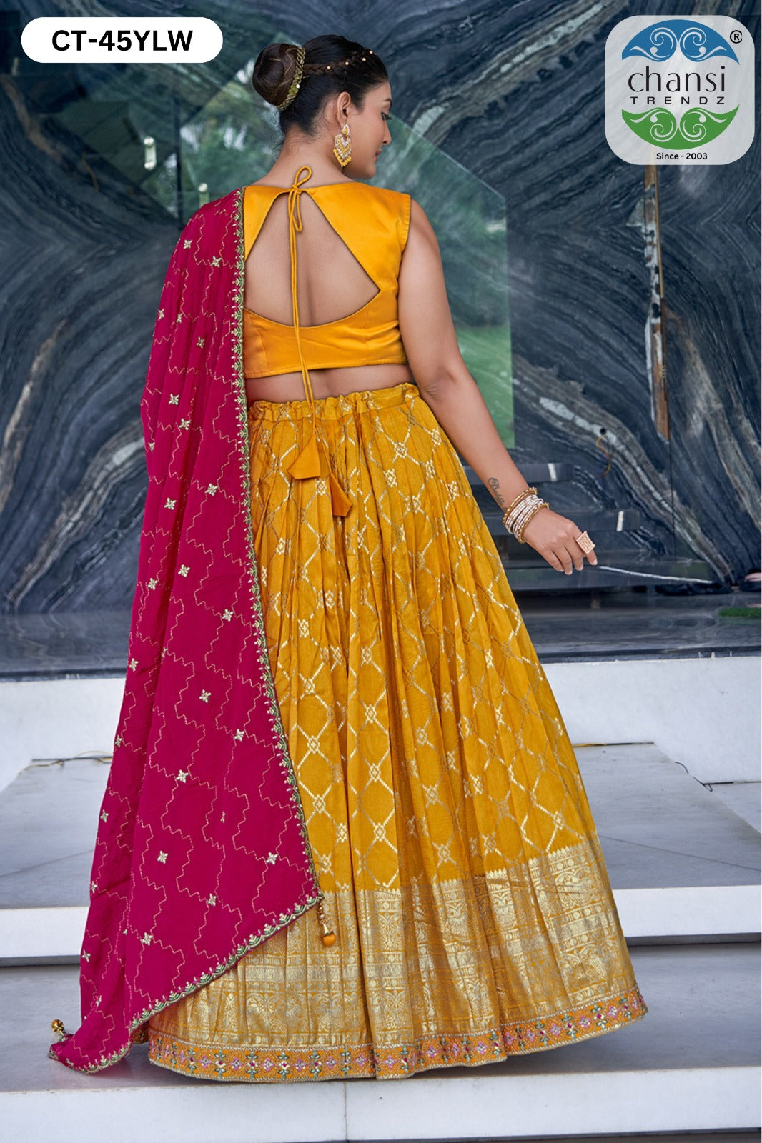 Ct-45 Yellow Chansi Trendz Russian Silk Readymade Lehenga Choli