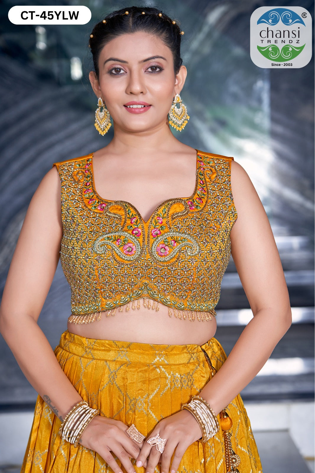 Ct-45 Yellow Chansi Trendz Russian Silk Readymade Lehenga Choli