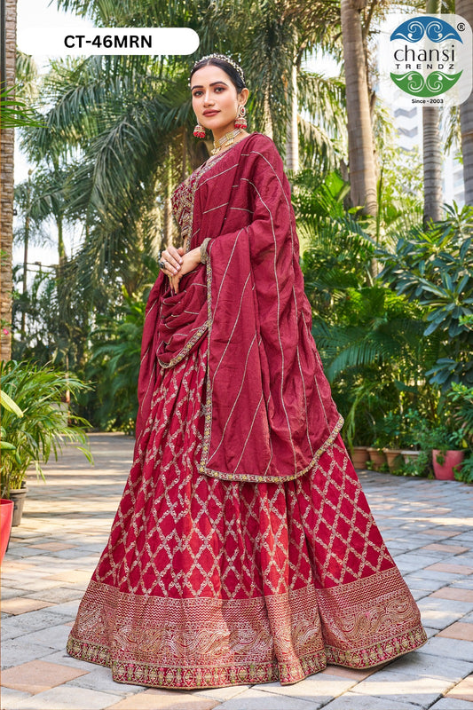 Ct-46 Maroon Chansi Trendz Jacquard Readymade Lehenga Choli