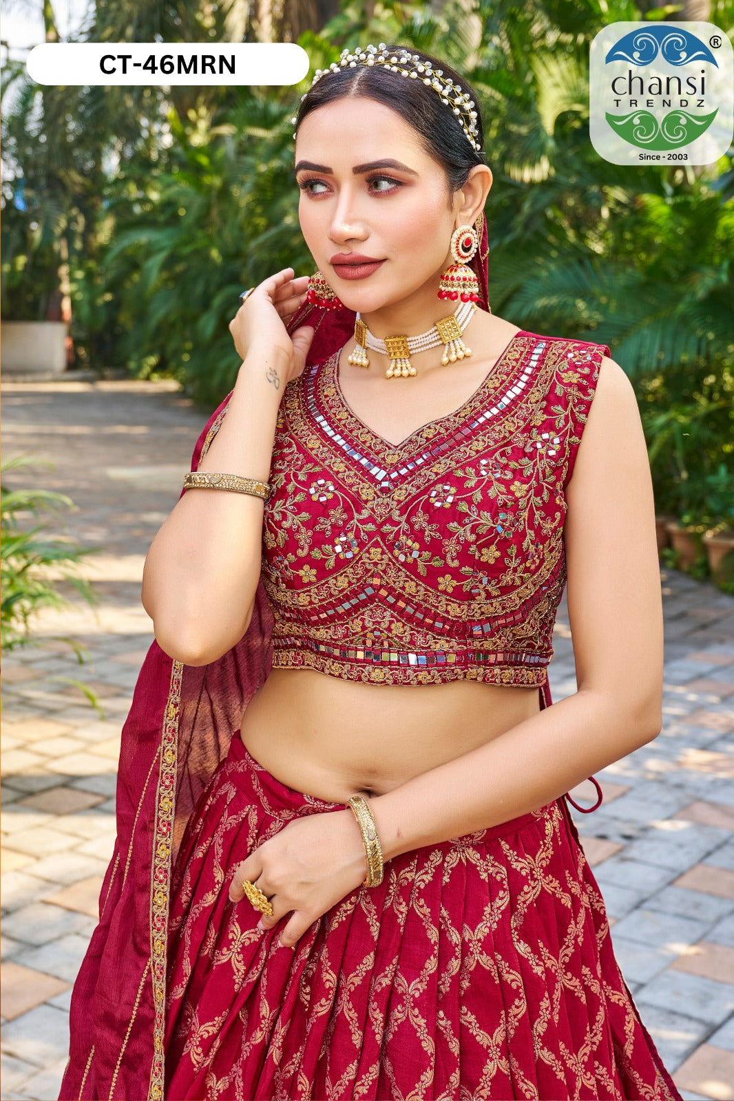 Ct-46 Maroon Chansi Trendz Jacquard Readymade Lehenga Choli