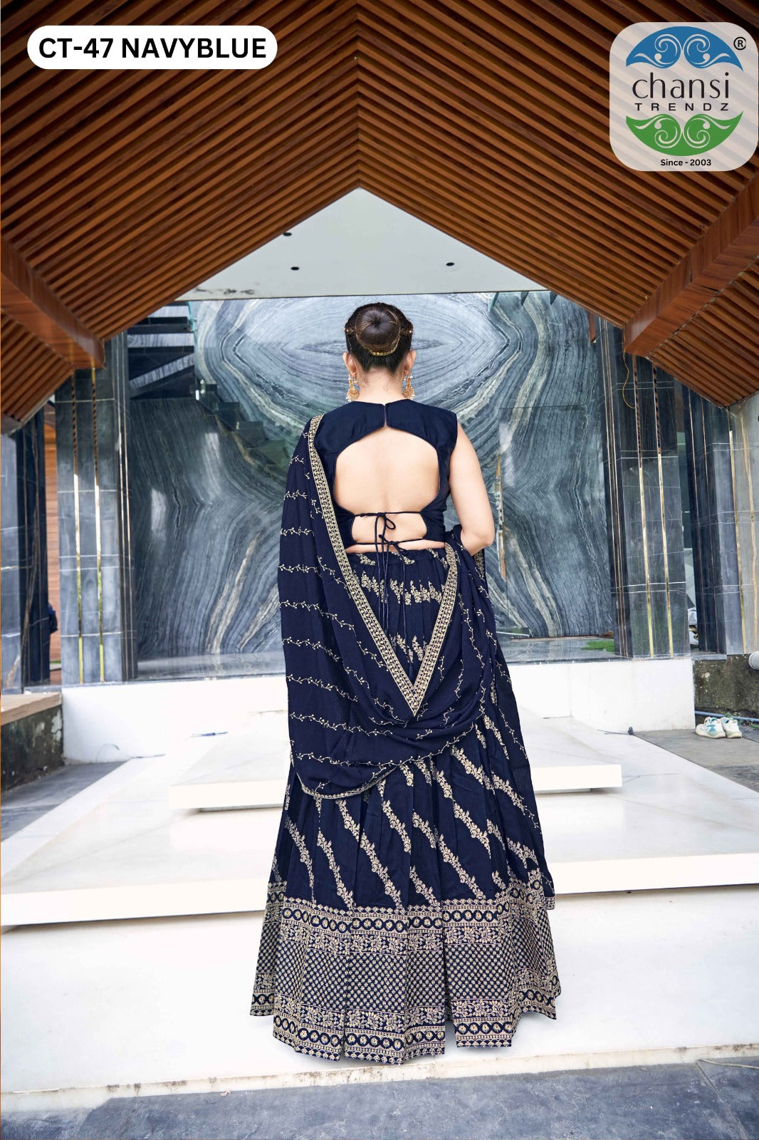 Ct-47 Navy Blue Chansi Trendz Russian Silk Readymade Lehenga Choli