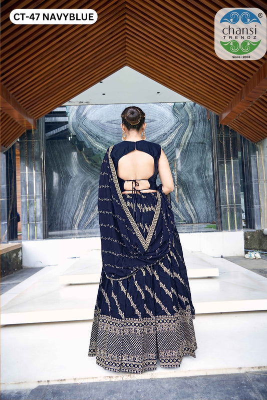 Ct-47 Navy Blue Chansi Trendz Russian Silk Readymade Lehenga Choli
