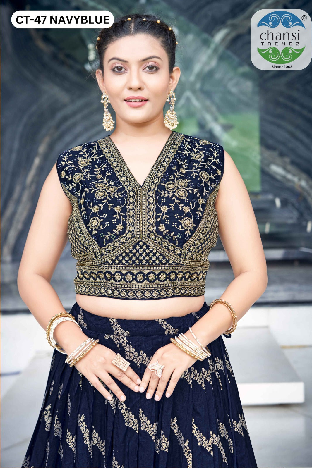 Ct-47 Navy Blue Chansi Trendz Russian Silk Readymade Lehenga Choli
