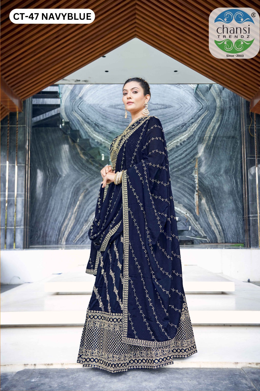 Ct-47 Navy Blue Chansi Trendz Russian Silk Readymade Lehenga Choli