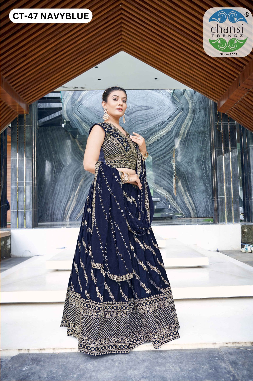 Ct-47 Navy Blue Chansi Trendz Russian Silk Readymade Lehenga Choli