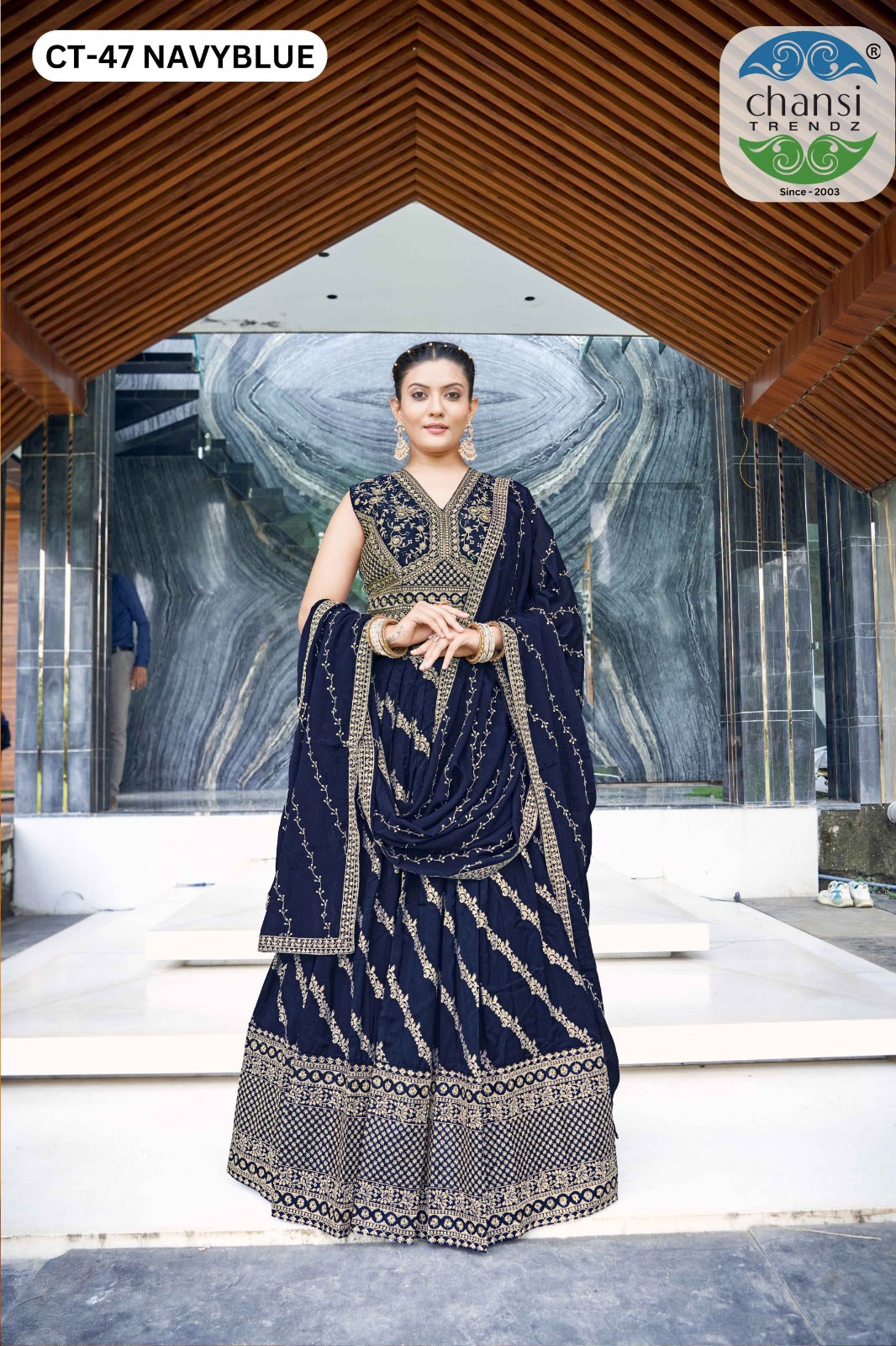 Ct-47 Navy Blue Chansi Trendz Russian Silk Readymade Lehenga Choli
