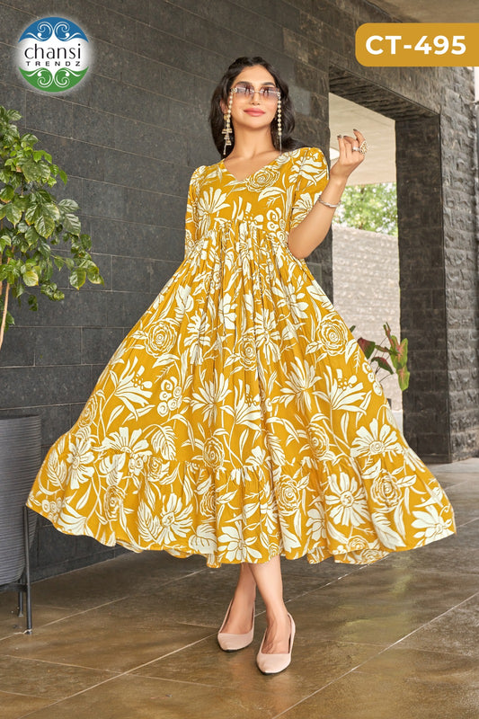 Ct-495 Rukmini Chansi Trendz Rayon One Piece