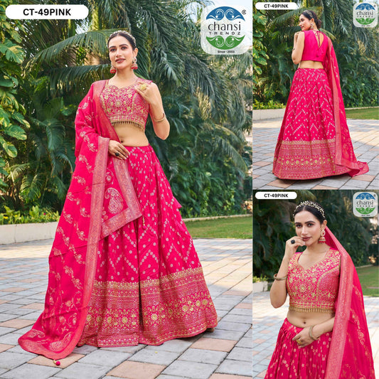 Ct-49 Pink Chansi Trendz Viscose Jacquard Readymade Lehenga Choli