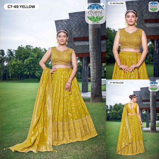 Ct-49 Yellow Chansi Trendz Viscose Jacquard Readymade Lehenga Choli