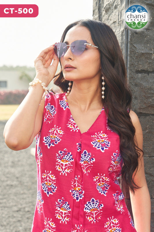 Ct-500 Sarvamangala Chansi Trendz Cotton Kurti Pant Set