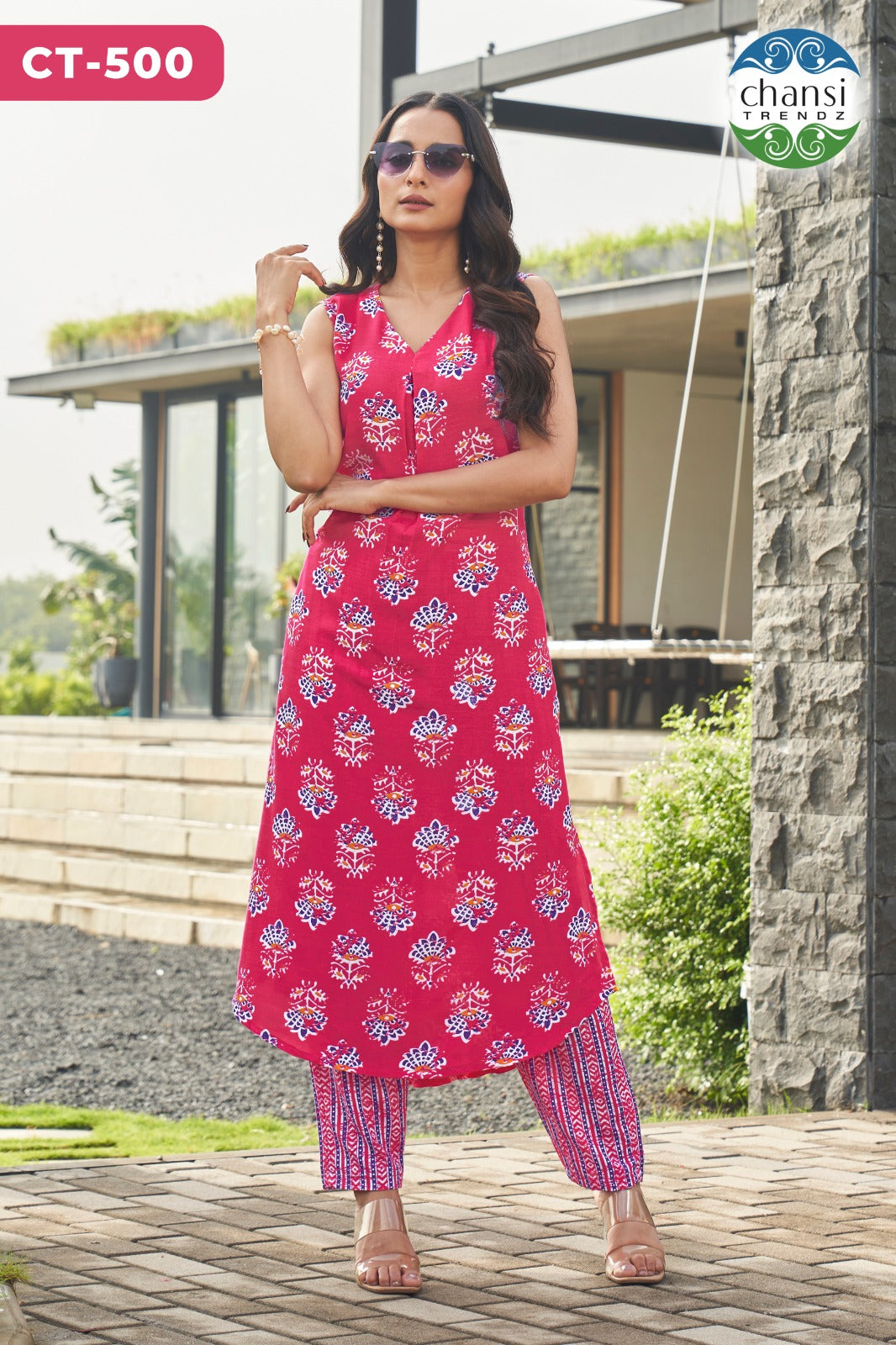 Ct-500 Sarvamangala Chansi Trendz Cotton Kurti Pant Set