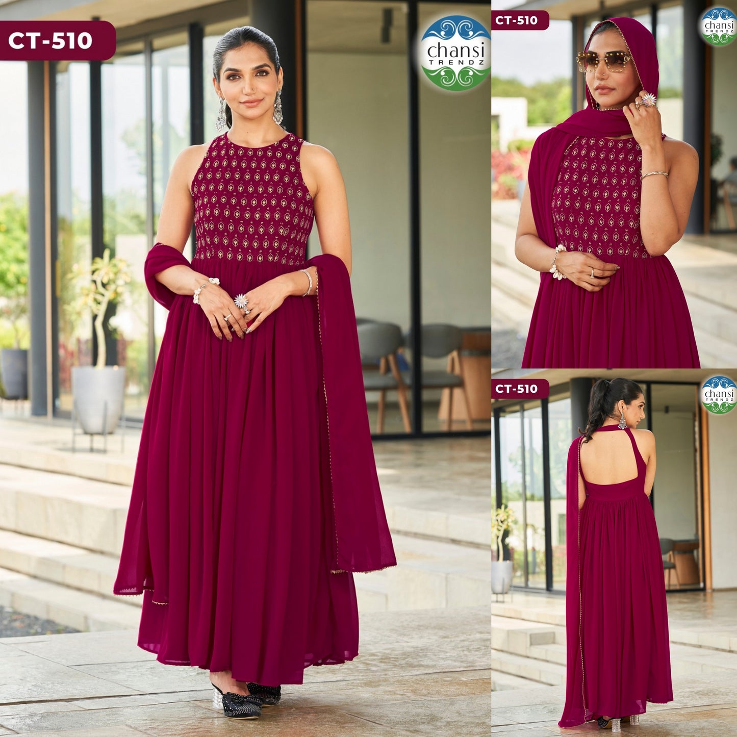 Ct-510 Sri Chansi Trendz Georgette Gown Dupatta Set