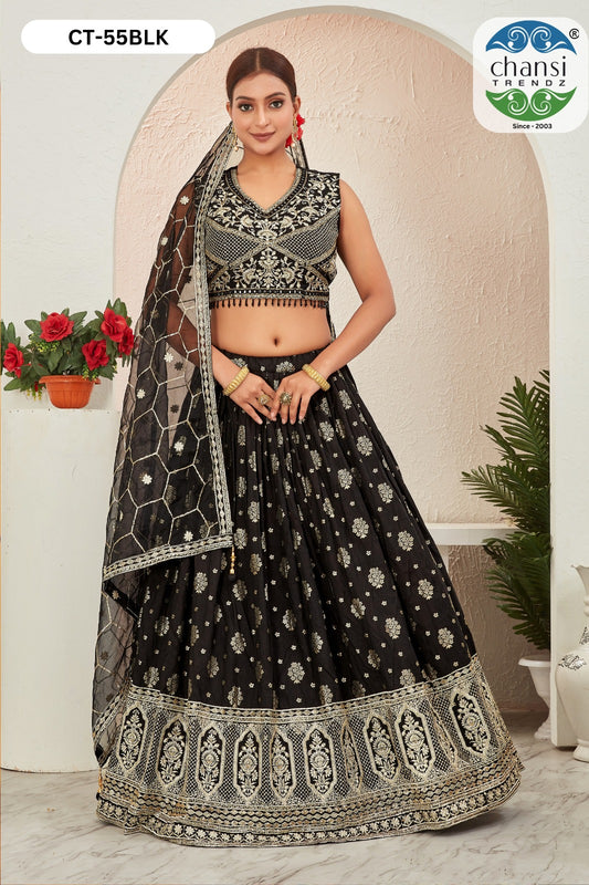Ct-55 Black Chansi Trendz Dola Silk Readymade Lehenga Choli