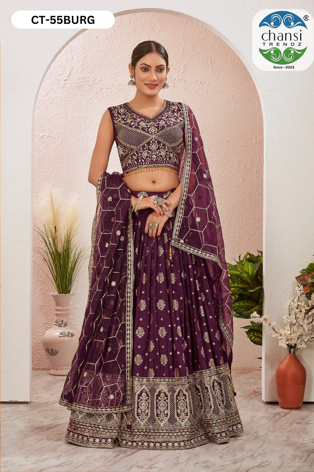 Ct-55 Burgundy Chansi Trendz Dola Silk Readymade Lehenga Choli