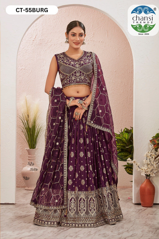 Ct-55 Burgundy Chansi Trendz Dola Silk Readymade Lehenga Choli