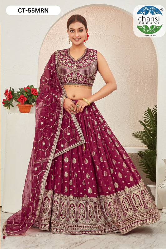 Ct-55 Maroon Chansi Trendz Dola Silk Readymade Lehenga Choli
