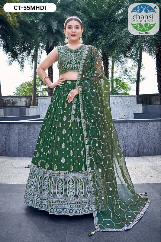 Ct-55 Mehndi Chansi Trendz Dola Silk Readymade Lehenga Choli