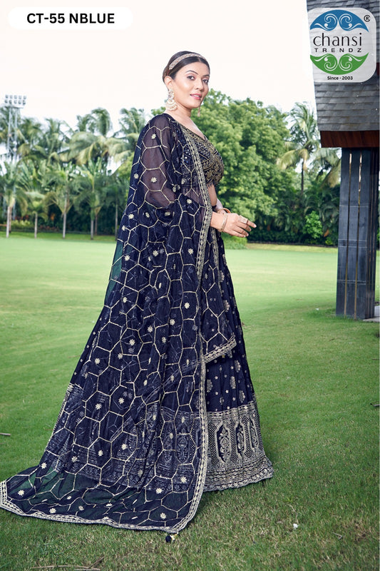 Ct-55 Navy Blue Chansi Trendz Dola Silk Readymade Lehenga Choli