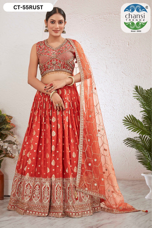Ct-55 Rust Chansi Trendz Dola Silk Readymade Lehenga Choli