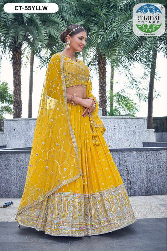 Ct-55 Yellow Chansi Trendz Dola Silk Readymade Lehenga Choli